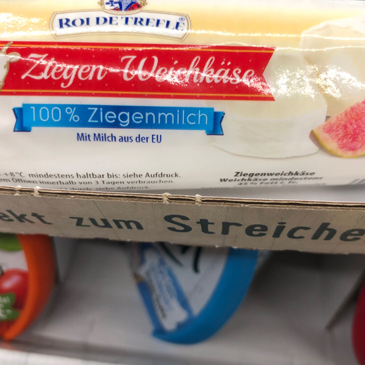 ALDI ROI DE TREFLE Ziegenkäse-Spezialität Ziegenfrischkäserolle 180g Aus der Kühlung 2.19€ Packung 1kg 14.60€