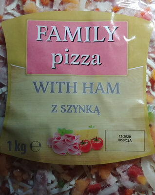 Pizza z szynką wieprzową, na podpieczonym spodzie.